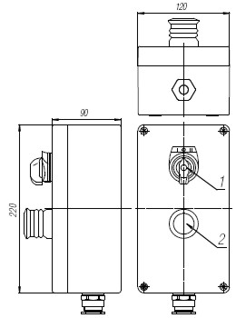 Пост кнопочный взрывобезопасный. Габарит 220х120х90