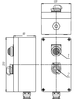 Пост кнопочный взрывобезопасный. Габарит 220х120х90