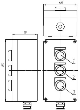Пост кнопочный взрывобезопасный. Габарит 220х120х90