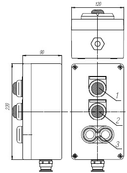 Пост кнопочный взрывобезопасный. Габарит 220х120х90